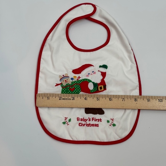 VTG 90s House of Hattan Xmas Bib Babys First Christmas Holiday Santa Embroidered - Picture 7 of 8